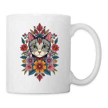 Katzenkopf im Blumenkranz - Tasse - Weiß - Rechts