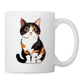 Calico Katzenportrait Illustration Katzenbaby - Tasse - Weiß - Rechts