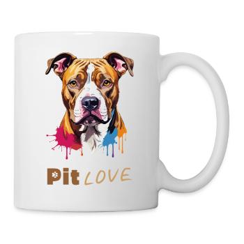 Pit LOVE: Bunte Pitbull-Illustration/Portrait - Tasse - Weiß - Rechts