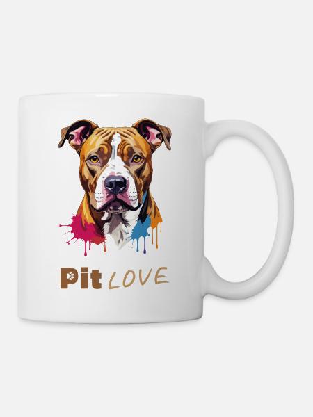 Pit LOVE: Bunte Pitbull-Illustration/Portrait - Tasse - Weiß