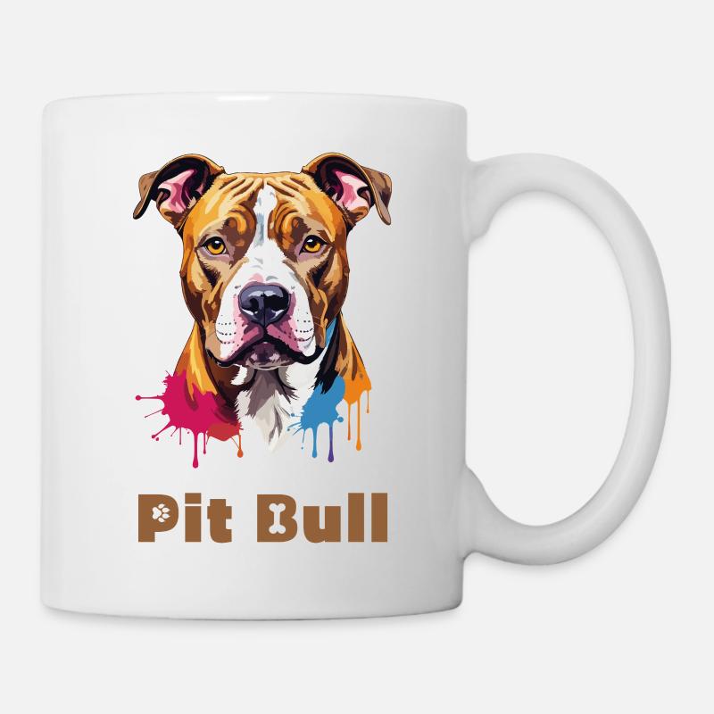 Pitbull Portrait mit Farbspritzern - Tasse - Weiß