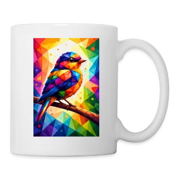 Farbenfroher Vogel im geometrischen Mosaik - Tasse - Weiß - Rechts