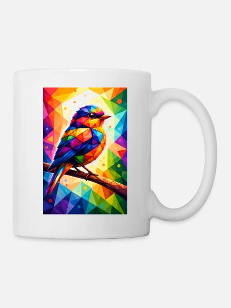 Farbenfroher Vogel im geometrischen Mosaik - Tasse - Weiß