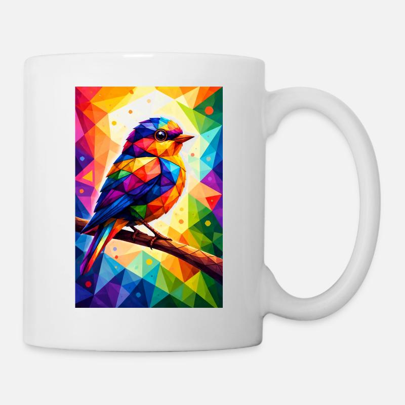 Colorful bird in geometric mosaic - Mug - white