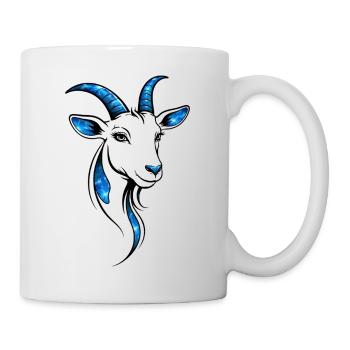 Ziege Lineart Blau – Modernes Tiermotiv - Tasse - Weiß - Rechts