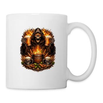 Grim Reaper at the fire barrel - Mug - white - Right