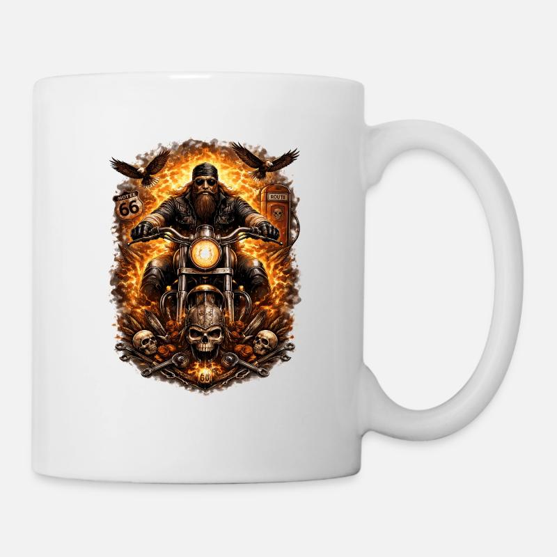 Flame Biker Skull - Mug - white