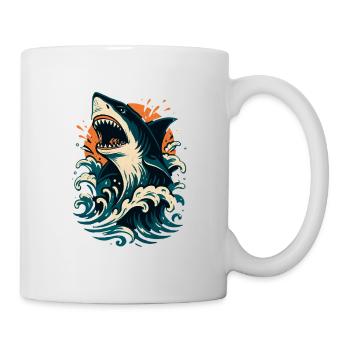 Le requin rugit à travers les vagues orangées - Mug blanc - blanc - Droite