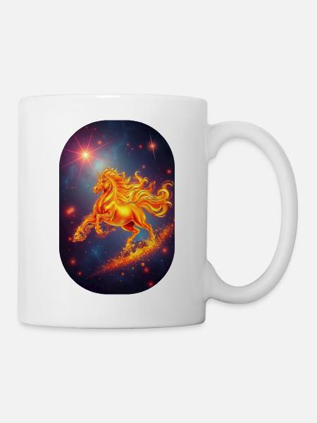 Golden Fire Horse Starry Sky Zodiac Sign - Mug - white