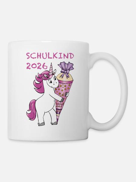 Einhorn mit Zuckertüte Einschulung Schulkind 2026 - Tasse - Weiß