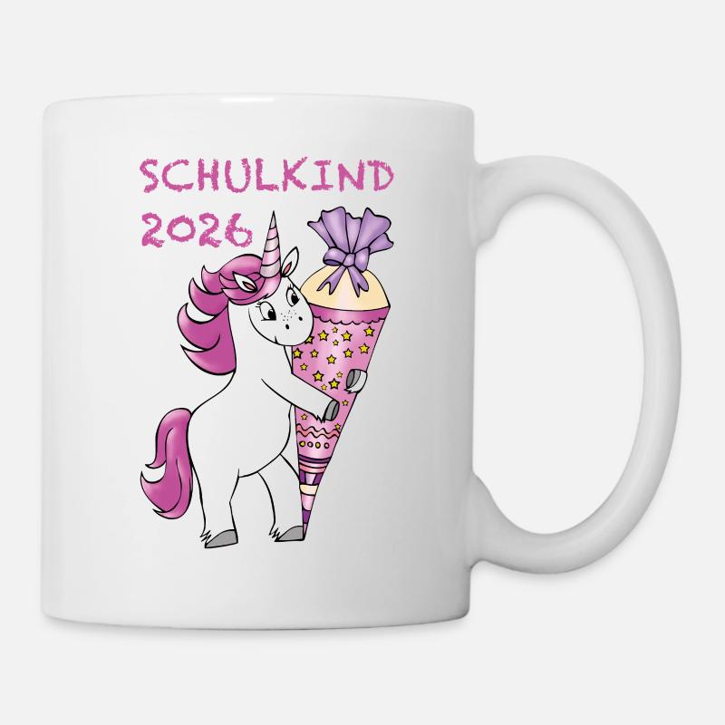 Einhorn mit Zuckertüte Einschulung Schulkind 2026 - Tasse - Weiß