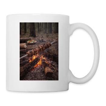 Campfire skewer in the forest - Mug - white - Right