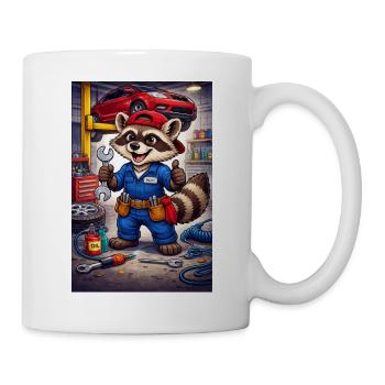 Waschbär Mechaniker Werkstatt - Tasse - Weiß - Rechts