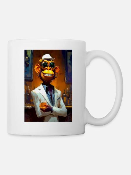 Monkey in suit at bar - Mug - white