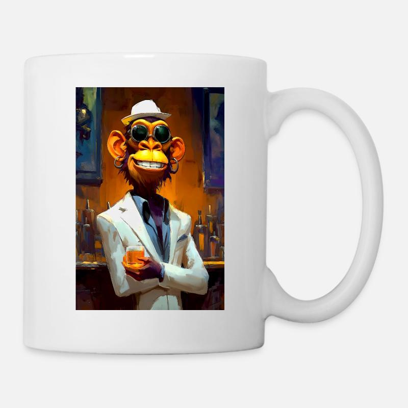Affe im Anzug an Bar - Tasse - Weiß