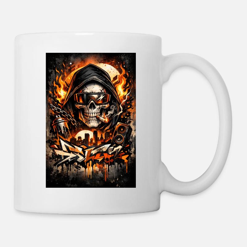 Crâne urbain avec une silhouette en flammes - Mug blanc - blanc