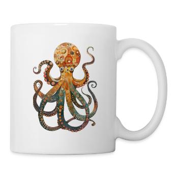 Bunter Oktopus Illustration im Retro Stil - Tasse - Weiß - Rechts