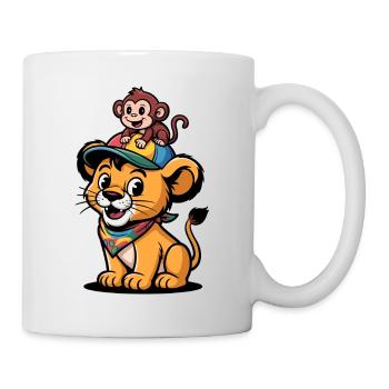 Süßer Löwe und Affe – Beste Freunde - Tasse - Weiß - Rechts