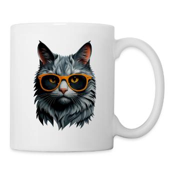 Katzensommer: Katze mit Orange-Sonnenbrille - Tasse - Weiß - Rechts