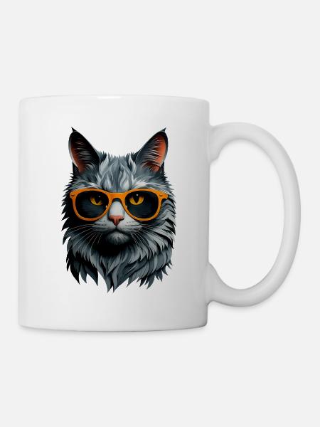 Cat summer: Cat with orange sunglasses - Mug - white