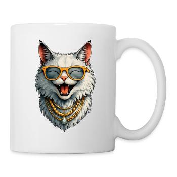 Happy Lady Cat - Sunglasses &amp; Gold Chains - Mug - white - Right