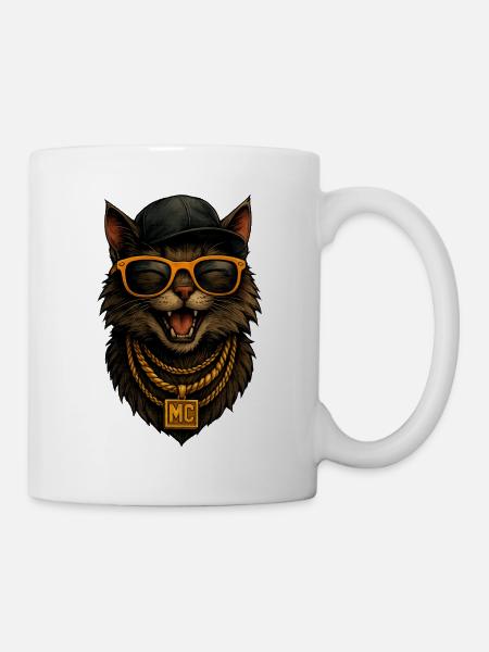 Katzen-MC Bling HipHop - Tasse - Weiß