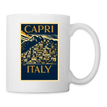 Capri Italy – Navy & Gold Vintage Poster Art-Déco - Tasse - Weiß - Rechts
