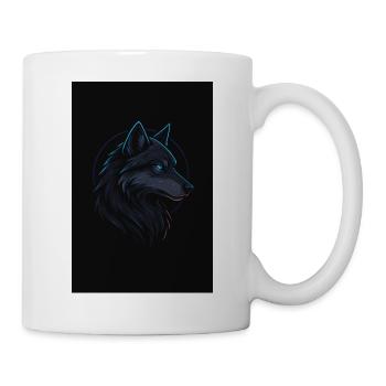 Schwarzer Wolf neonblau - Tasse - Weiß - Rechts
