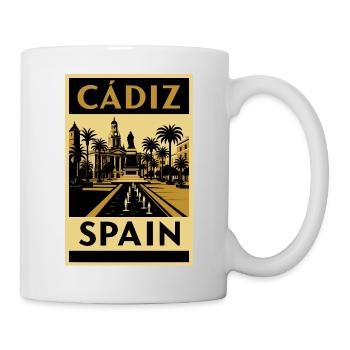 Cádiz Spanien – Retro Reiseposter in Schwarz-Gold - Tasse - Weiß - Rechts