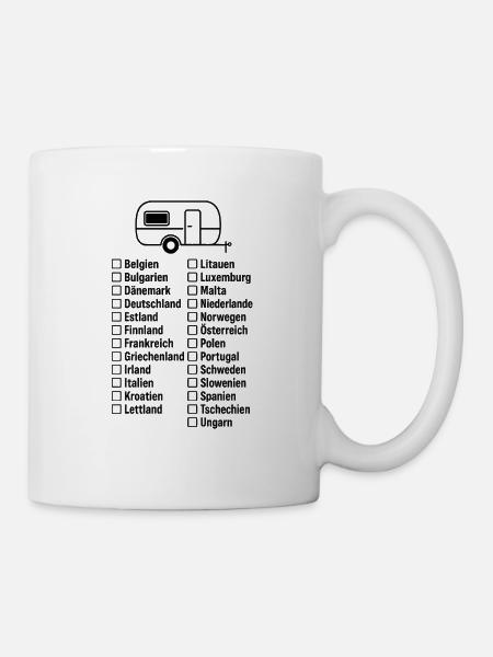Europa-Checkliste – Campingziele zum Abhaken - Tasse - Weiß
