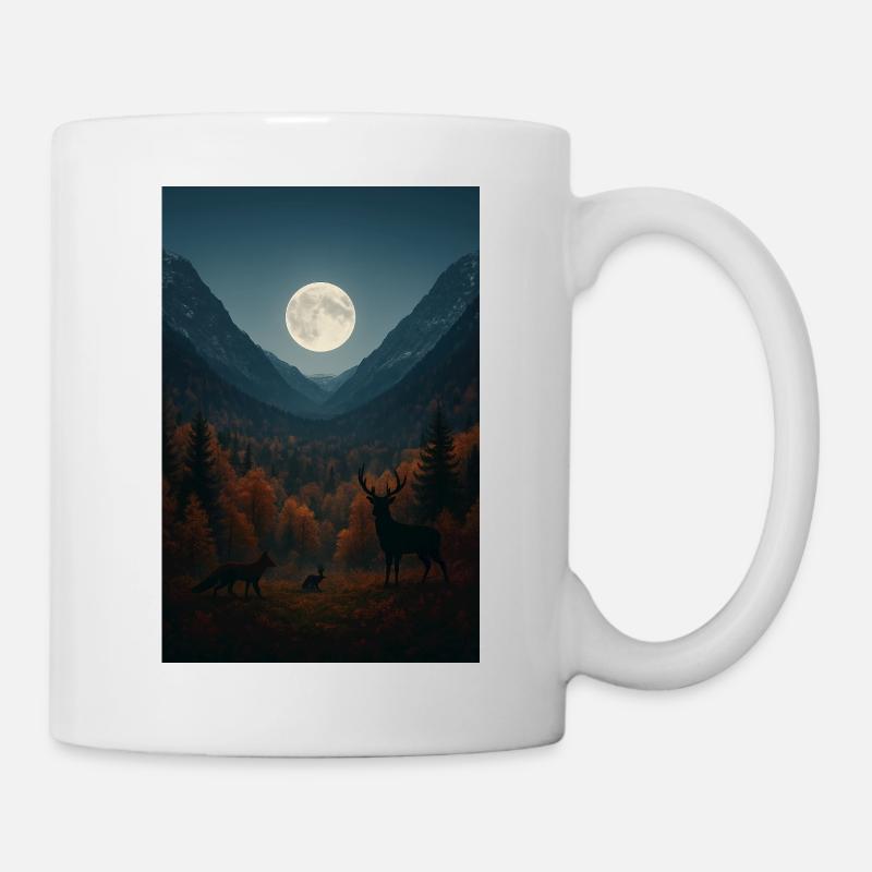 Lumière lunaire sur vallée forestière - Mug blanc - blanc