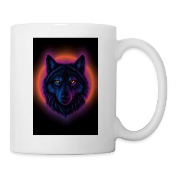 Neon Wolf auf Orange Circle - Tasse - Weiß - Rechts