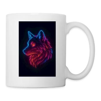 Regenbogen-Neon-Wolf - Tasse - Weiß - Rechts