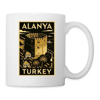 Alanya Turkey – Gold/Black Linocut Travel Poster - Mug - white - Right
