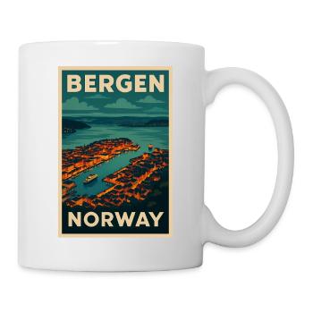 Bergen Norway – Retro Travel Poster Harbour View - Mug - white - Right