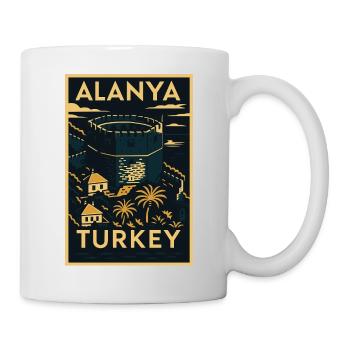 Alanya Turkey – Vintage Travel Poster Linocut - Mug - white - Right