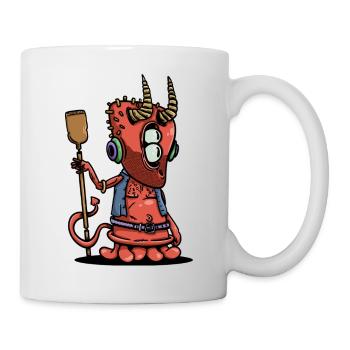 Retro-kleiner Teufel mit Hörnern und Kopfhörern - Tasse - Weiß - Rechts