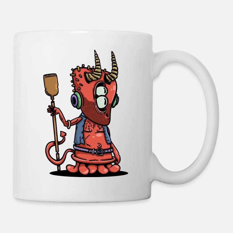 Petit diable rétro avec des cuivres et des écouteurs - Mug blanc - blanc