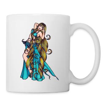 Azurblaue Bauchtänzerin Wassermann mit langen Haaren - Tasse - Weiß - Rechts