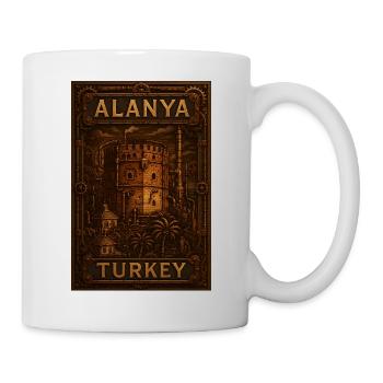 Alanya Turkey – Steampunk Red Tower Travel Poster - Mug - white - Right