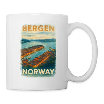 Bergen Norvège – Affiche de voyage vintage aquarelle - Mug blanc - blanc - Droite