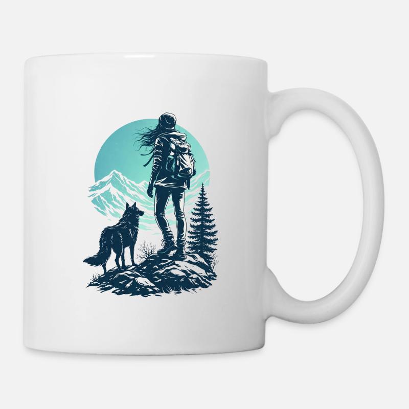 Randonnee Loup et Ciel Cyan - Mug blanc - blanc