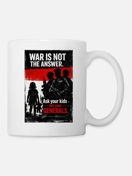 Antikriegs-Silhouettenkind gegen Generäle - Tasse - Weiß