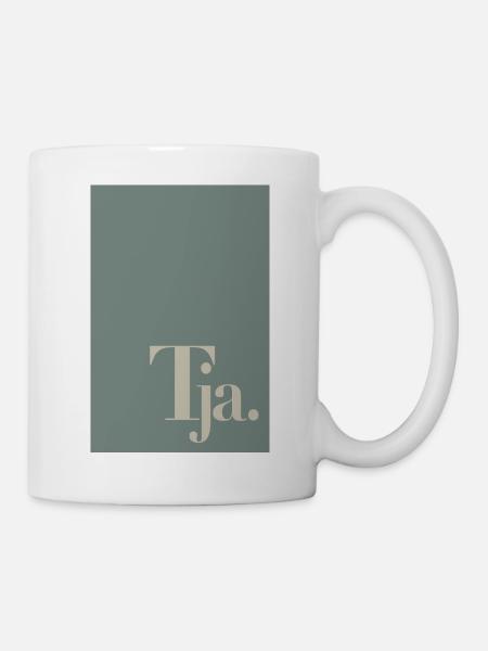 Minimal Poster mit Wortkunst „Tja“ - Tasse - Weiß