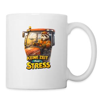Keine Zeit für Stress – Traktorfahrer Waschbär - Tasse - Weiß - Rechts