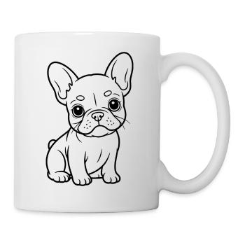 Kleiner Bulldog Linienporträt - Tasse - Weiß - Rechts