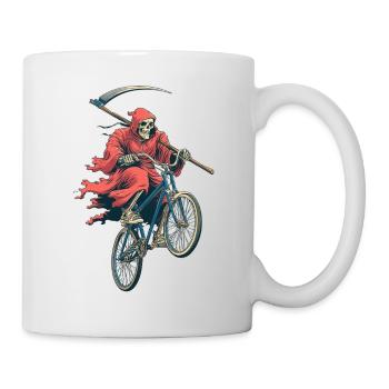 Skelett im Roten Umhang auf Fahrrad - Tasse - Weiß - Rechts