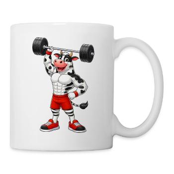 Muscular Bull Cow Bodybuilder Dumbbell Training - Mug - white - Right