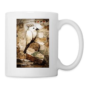 Weißer Papagei in Vintage-Collage - Tasse - Weiß - Rechts