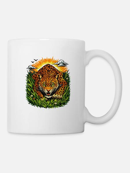 Leopard im Sonnenaufgang - Tasse - Weiß